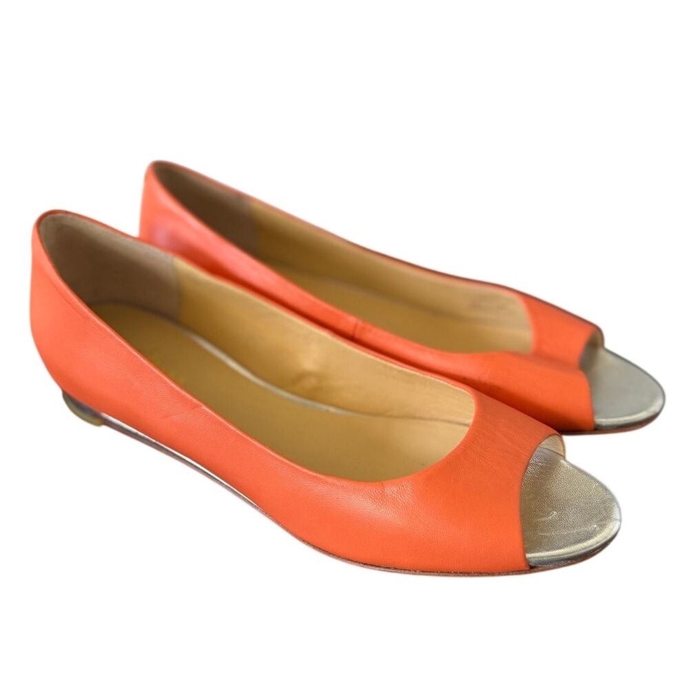 Cole Haan Nike Orange & Silver Leather Peep Toe Micro Heel Ballet Flat